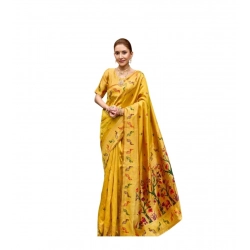Women's Silk Blend Woven Saree With Unstitched Blouse 5.5 Mtr (Mustard)