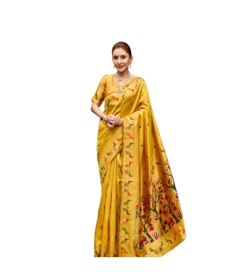 Women's Silk Blend Woven Saree With Unstitched Blouse 5.5 Mtr (Mustard)
