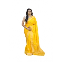 Women's Soft Lichi Silk Printed Saree With Unstitched Blouse 5.5Mtr (Yellow)