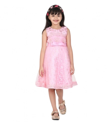 Girl's Net Embroidered Sleeveless Dress (Pink)