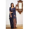 Dropship Women's Litchi silk Printed Saree With Unstitched Blouse (Dark Blue)