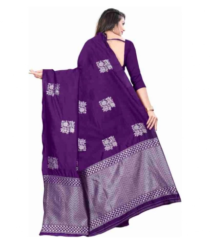 Women's Soft Lichi Silk Printed Saree With Unstitched Blouse 5.5Mtr (Purple)