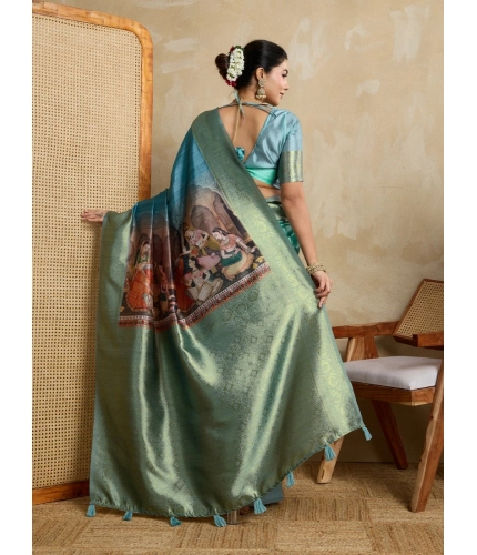 Women's Silk Printed Saree With Unstitched Blouse 5.5Mtr (Blue) Women's Silk Printed Saree With Unstitched Blouse 5.5Mtr (Blue)