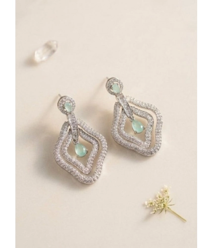 Women's Brass Silver Plated Drop Earrings (Turquoise)