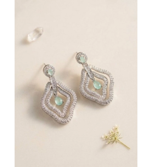 Women's Brass Silver Plated Drop Earrings (Turquoise)