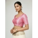 Women's Jacquard Zari Round Neck Padded Blouse (Light Pink 38 Ready (Self Alterable 36–40)