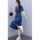 Women's Casual Denim Half Sleeves Dress (Blue)