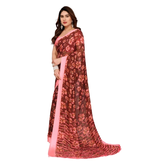 Women's Georgette Printed Saree With Unstitched Blouse 5.5Mtr (Maroon)