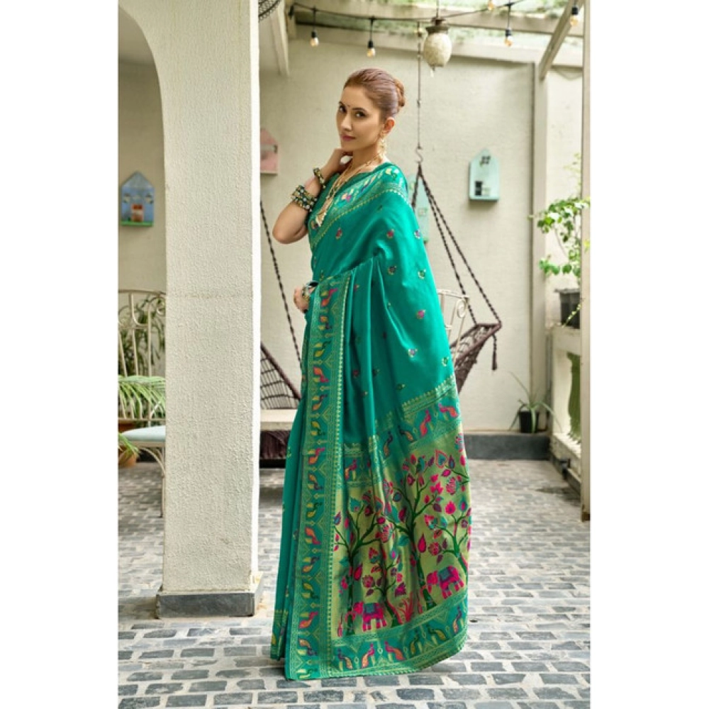 Women's Silk Blend Woven Saree With Unstitched Blouse 5.5 Mtr (Green) Women's Silk Blend Woven Saree With Unstitched Blouse 5.5 Mtr (Green)