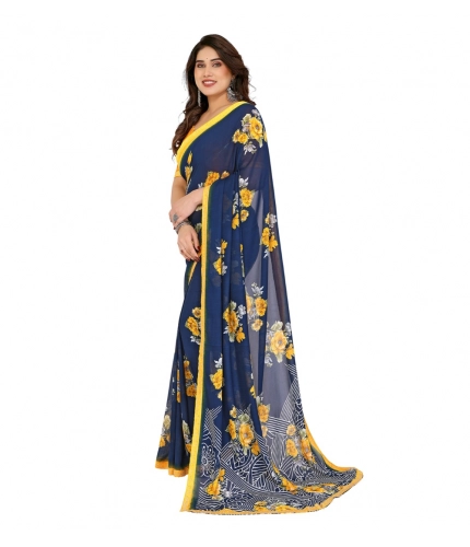 Women's Georgette Printed Saree With Unstitched Blouse 5.5Mtr (Blue) Women's Georgette Printed Saree With Unstitched Blouse 5.5Mtr (Blue)
