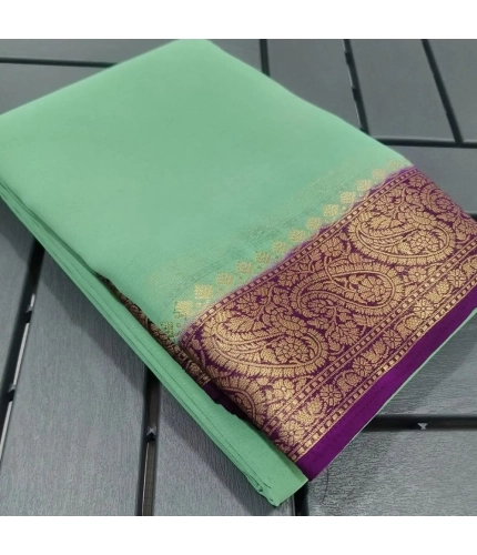 Women's Crepe Chit Pallu Solid Saree With Unstitched Blouse 5.5Mtr (Light Green)