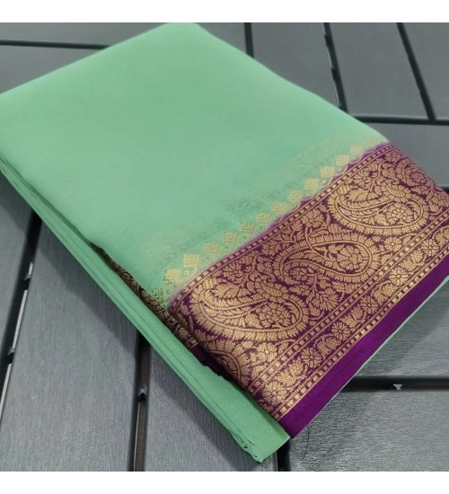 Women's Crepe Chit Pallu Solid Saree With Unstitched Blouse 5.5Mtr (Light Green)
