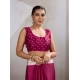 Women's Satin Crepe Printed Saree With Unstitched Blouse 5.5Mtr (Maroon)